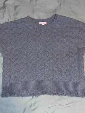 Design History Women's Distressed Light Blue Cable Knit Sweater size XL